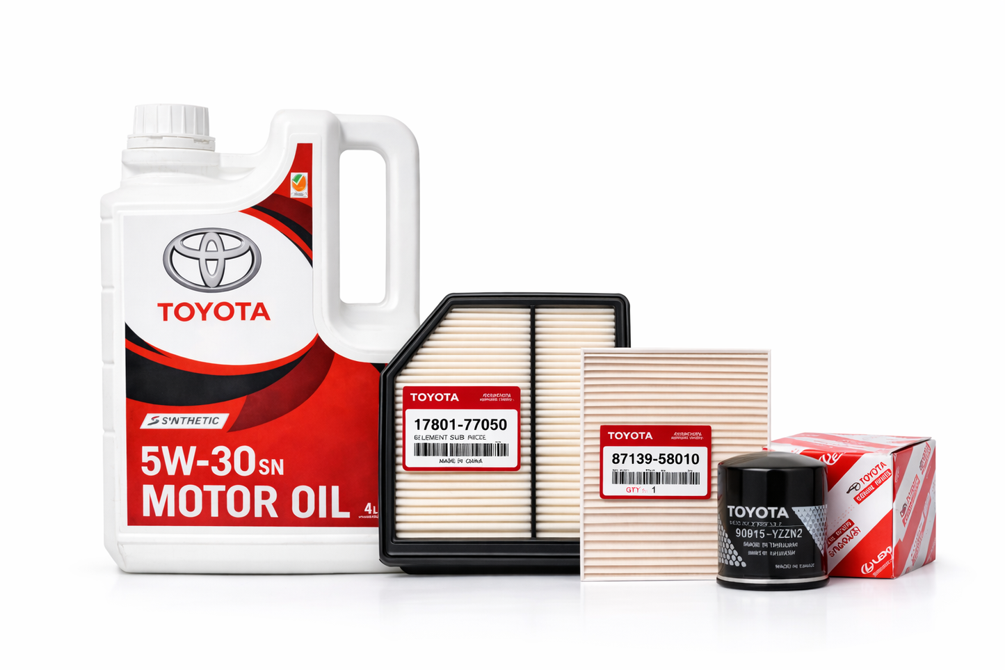 Toyota Service Kit – 5W-30 Synthetic Engine Oil 4L with Oil Filter, Air Filter & Cabin Filter for Toyota Vehicles