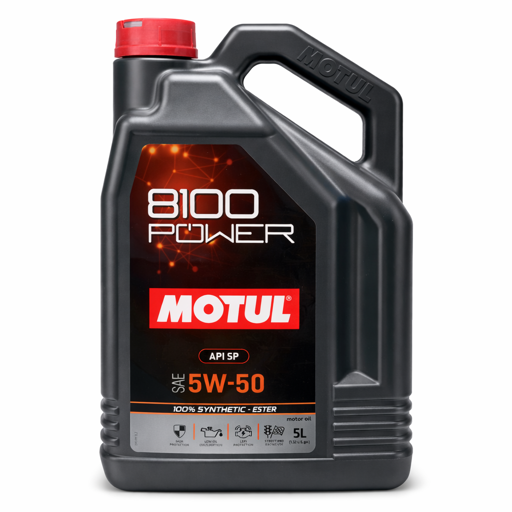 Motul 8100 Power SAE 5W-50 – 100% Synthetic Ester – 5L (API SP)