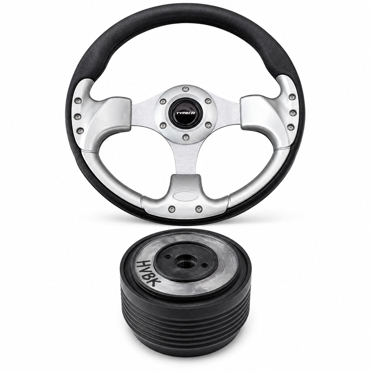 Universal Type R Style Racing Steering Wheel with Boss Kit – Black/Silver