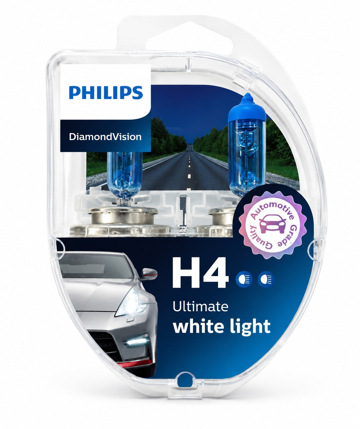 Philips DiamondVision H4 12V 60/55W Halogen Headlight Bulbs – White Light Pack of 2