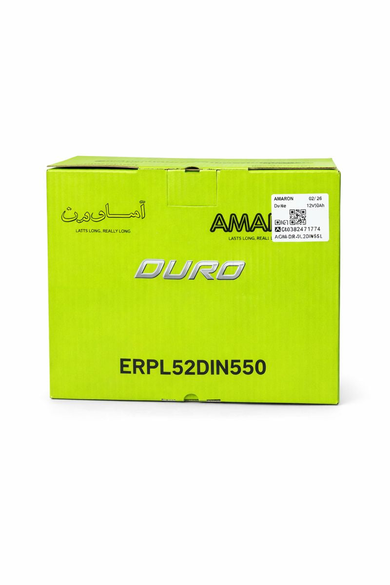 Amaron Duro ERPL52DIN550 Car Battery – 12V 50Ah Long Life DIN55-18 Months Warranty