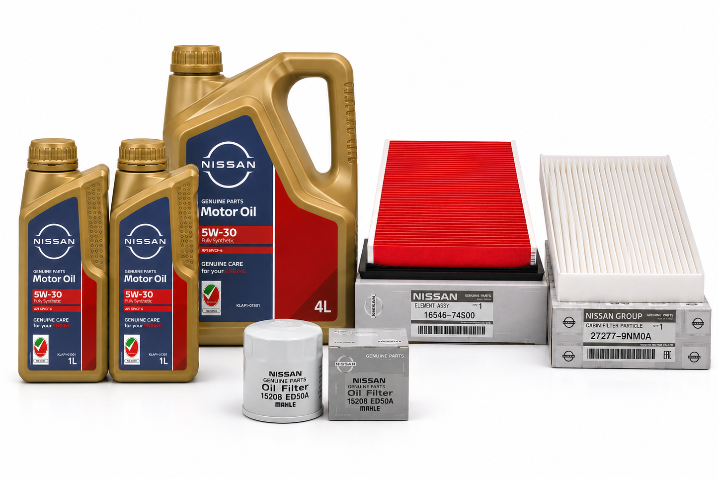 Nissan Altima 2018 Service Kit – 5W-30 Fully Synthetic Engine Oil 6L with Oil Filter, Air Filter & Cabin Filter