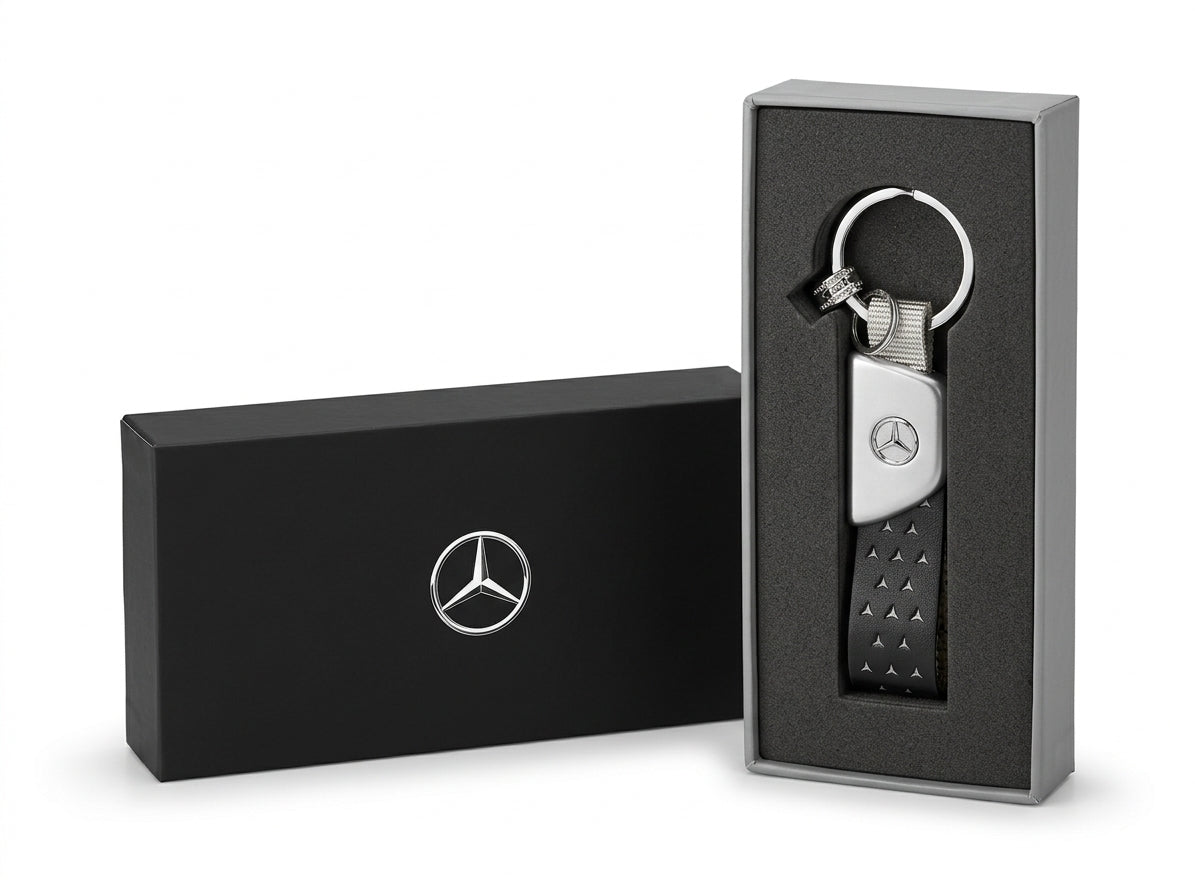 Genuine Mercedes-Benz Leather Keyring with Patterned Loop &amp; Star Logo