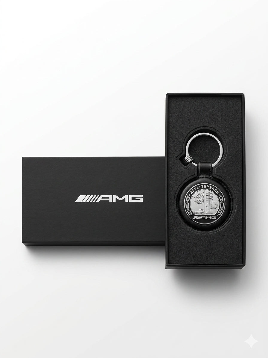 Genuine Mercedes-Benz AMG Affalterbach Crest Leather Keyring,