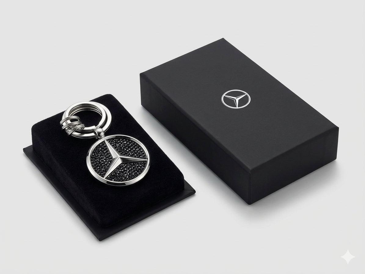 Genuine Mercedes-Benz St. Tropez Keyring - Black Swarovski Crystal Inlay